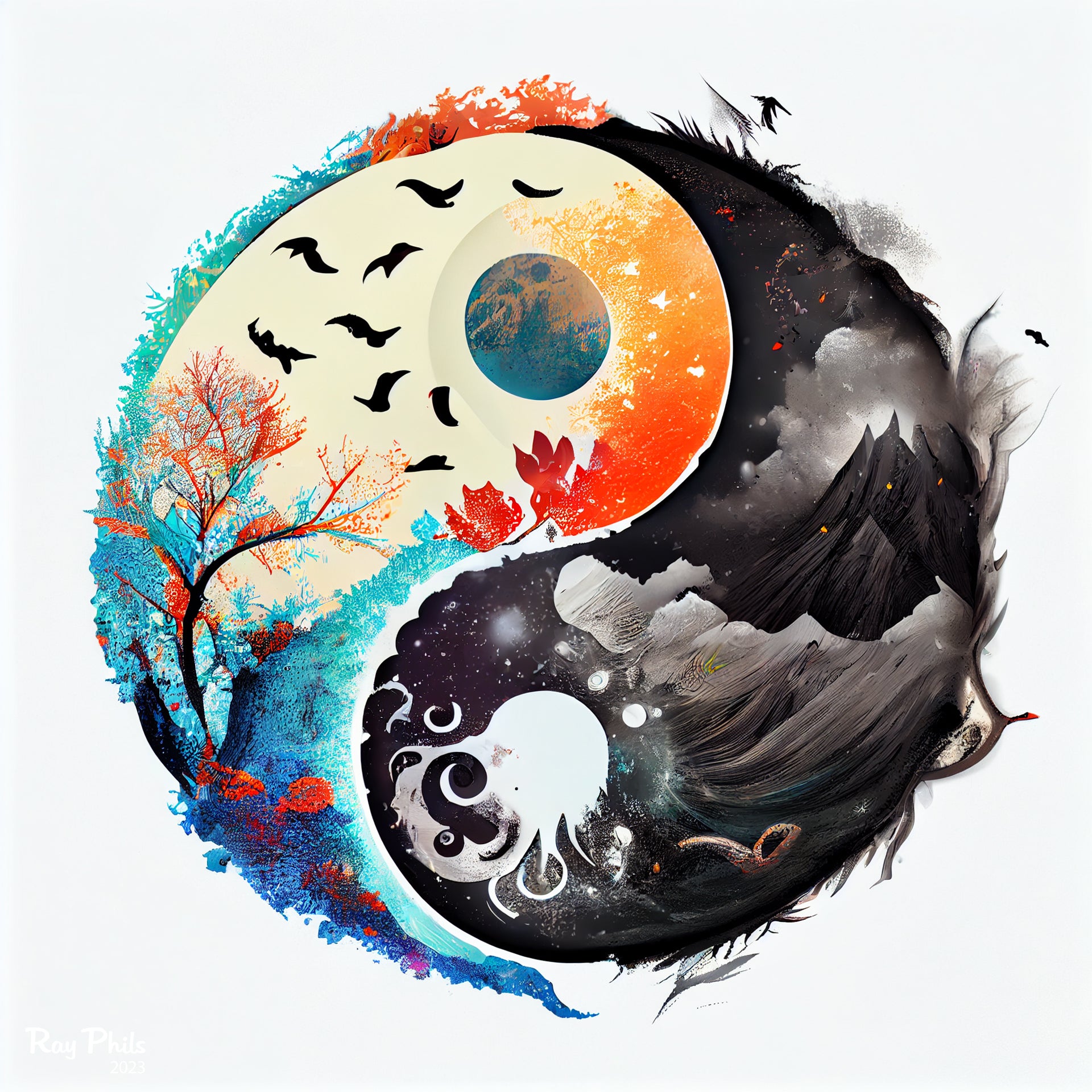 Yin Yang Seasons IX | Canvas | Kunstwerk | Schilderij | Wanddecoratie ...